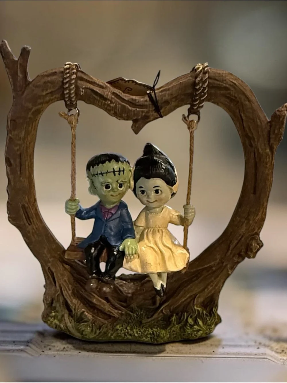 Cute Frankenstein and Bride Swing Figurine - Yellow & Blue